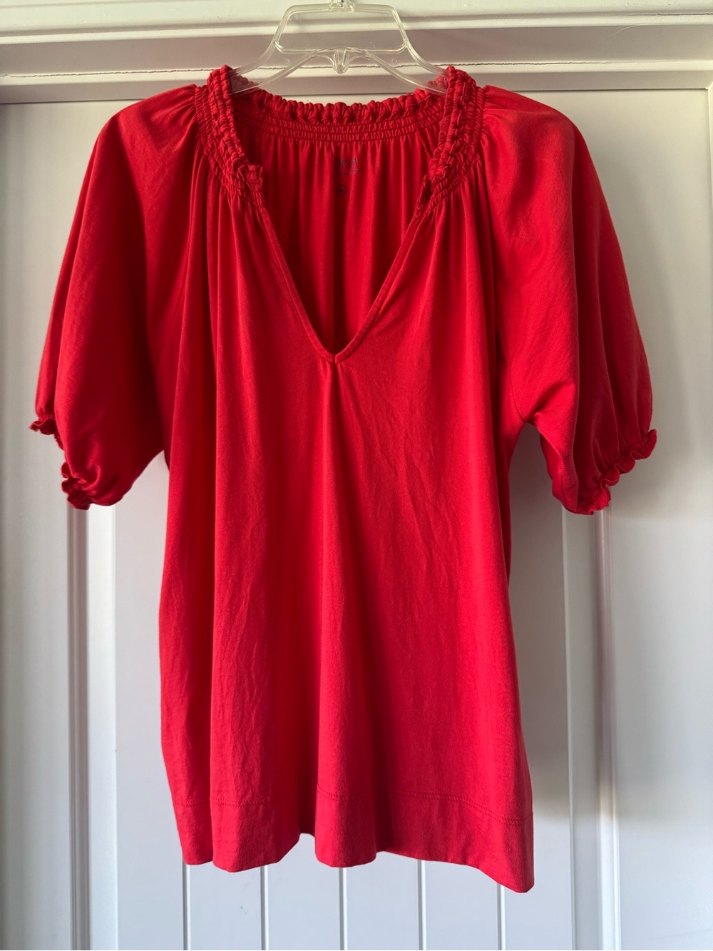 Mersea Red V-Neck Puff Sleeve Women's Top